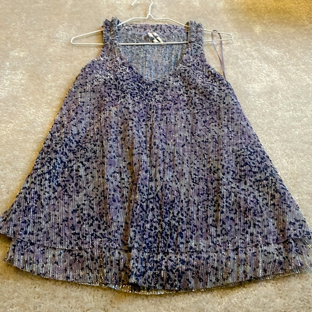 Anthropologie Lilac Cheetah Print Ruffle Sleeveless Top, Size Small